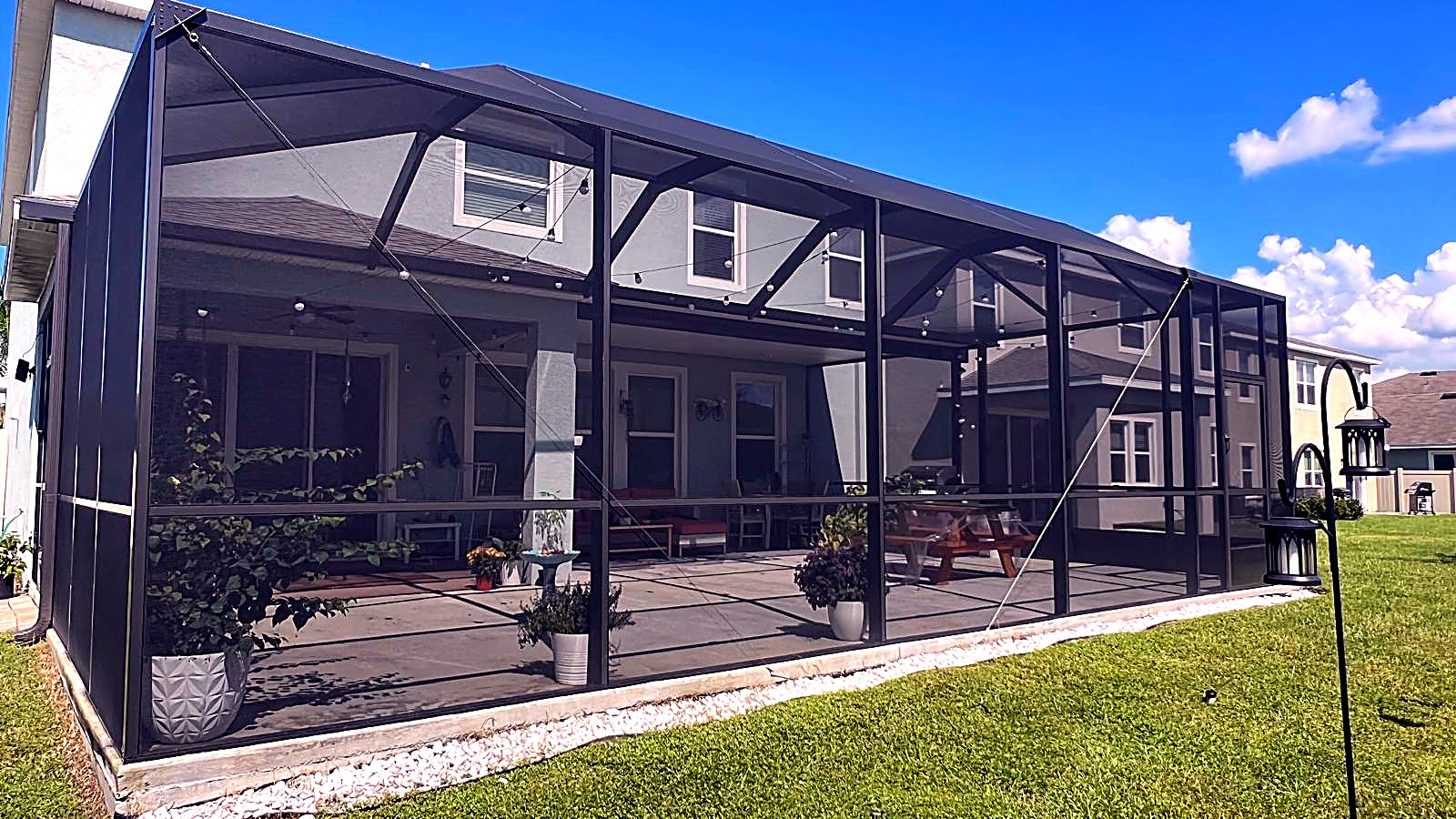 Screened lanai with string lights — Tampa Bay, FL