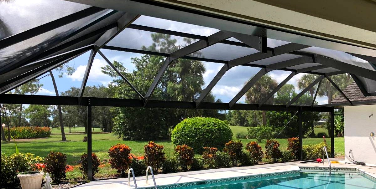 Gable pool cage with golf course view — Tampa Bay, FL
